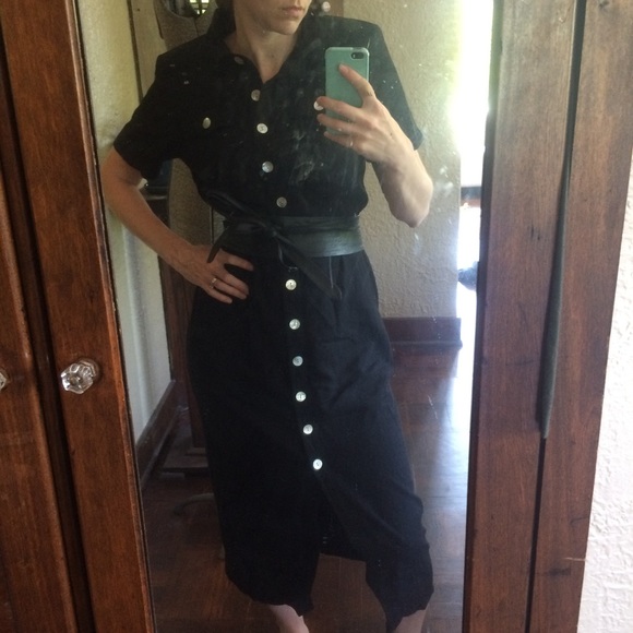 Vintage Button Front Midi Dress Shirt Dress Linen - Picture 6 of 8